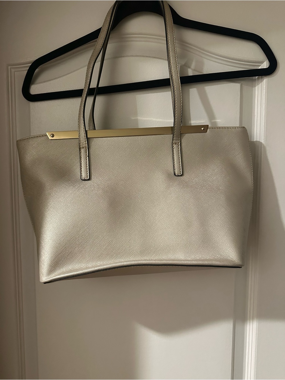 ALDO Metallic Cream Tote Bag with Gold Accent